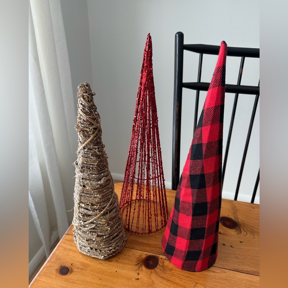 Festive Holiday Tree Set - Red, Natural, and Plaid (Set of 3)